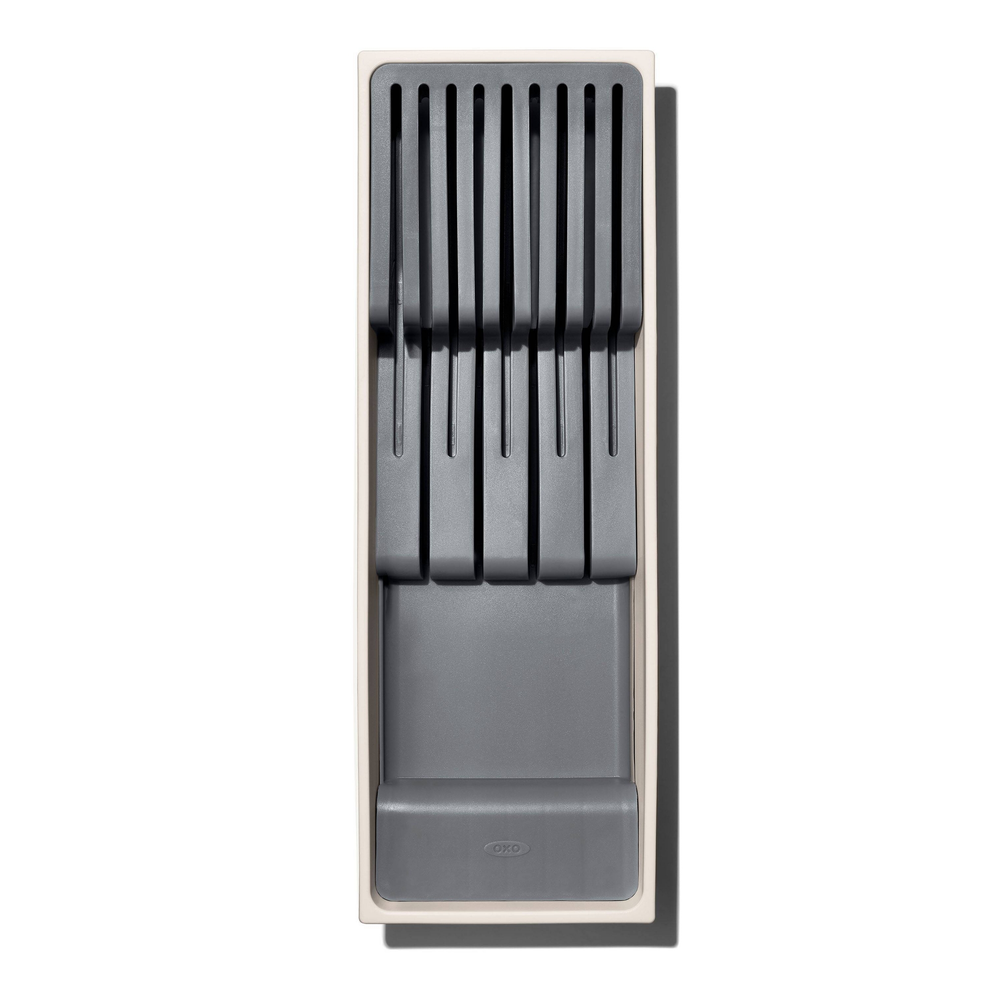 OXO In Drawer Knife Organizer: Utensil Storage, Knife Holder, Drawer Insert, Kitchen Organizer, Gray/White, Hand Wash