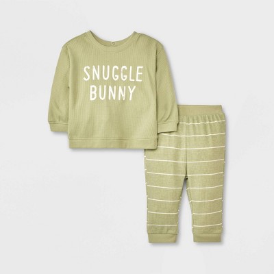 Grayson Collective Baby Striped Thermal Top & Bottom Set - Green 3-6M