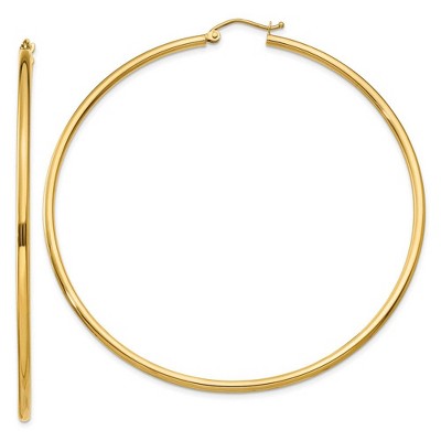Black Bow Jewelry 2mm x 65mm 14k Yellow Gold Classic Round Hoop Earrings