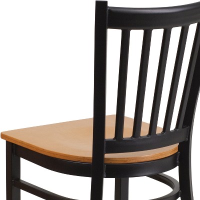 Windsor High Slat Side Chair in Black Metal with Natural Wood Seat