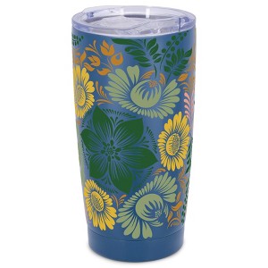 Elanze Designs 20 oz Stainless Steel On the Go Insulated Travel Tumbler With Push Top Lid, Floral Mosaic Blue - 1 of 4