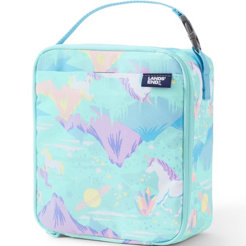 Lands' End Kids Insulated EZ Wipe Printed Lunch Box - - Light Blue Space  Unicorns