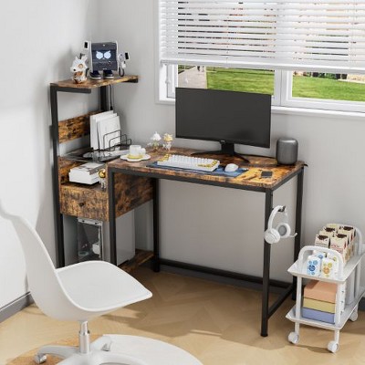 CENGHU 48" Reversible Gaming Desk with RGB LED Lights, 4-Tier Shelves Computer Desk with Power Outlet, Study Writing Table with USB Ports