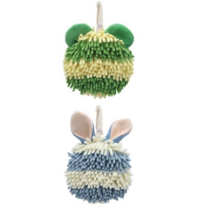REGALWOVEN Cute Cartoon Soft Absorbent Fluffy Chenille Ball Hand Towels 2 Pcs