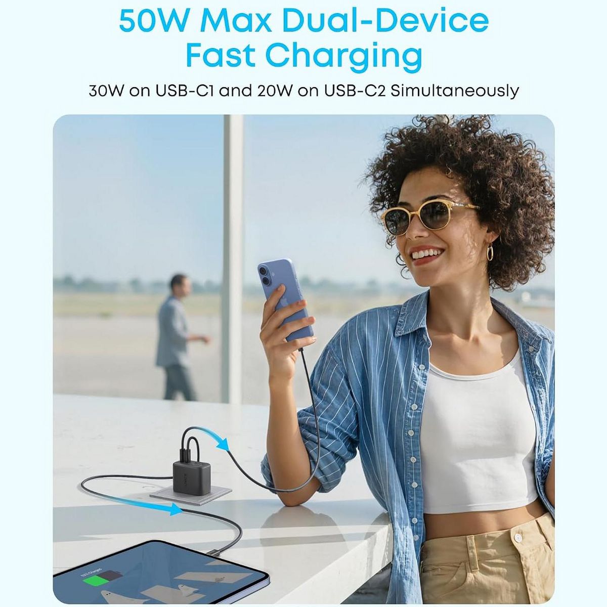 Anker Zolo USB C Charger Block, 50W Max Fast Charging, 2 USB C & 2 USB A, for iPhone 17/16, MacBook, iPad, Pixel, Galaxy, Apple Watch (1-Pack, Black) - thumbnail 3