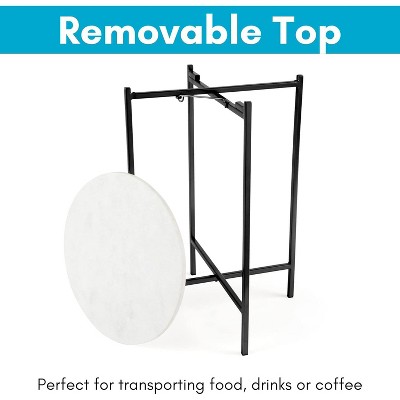 Round Marble Top Folding Side Table with Black Metal Legs