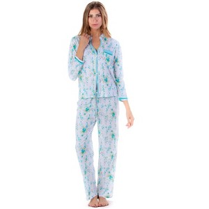 Casual Nights Women's Long Sleeve Floral Lace Trim Pajama Set - 1 of 4