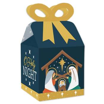 Big Dot of Happiness Holy Nativity - Square Favor Gift Boxes - Manger Scene Religious Christmas Bow Boxes - Set of 12