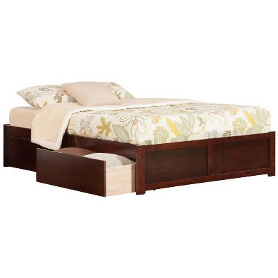 Atlantic Furniture Concord King Flat Panel Foot Board w/ 2 Urban Bed Drawers Antique Walnuts