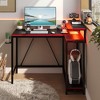 Pinmoco 42" Reversible L-Shaped Gaming Desk, LED Carbon Fiber Desk with Monitor Stand & Headset Hooks - 2 of 4