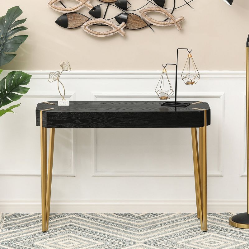 LuxenHome Black Wood and Gold Metal Console and Entry Table, 2 of 9