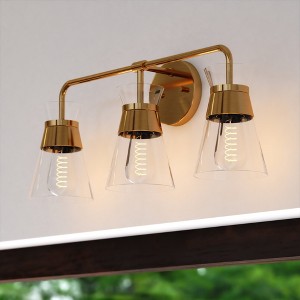 VAXCEL Harper Gold Brass Mid-Century Modern Bathroom Vanity Light Fixture Clear Glass - 1 of 4