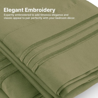 Sage Green Hypoallergenic Embroidered Queen Pillowcase Set