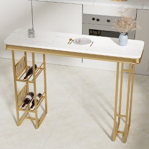 55.1" Modern White Kitchen Bar Height Dining Table Wood Breakfast Pub Table With Gold Base & 2 Shelves, Easy To Assemble, For Kitchen Living Room - 1 of 4