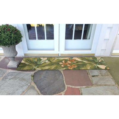Tropical Elegance Cream & Green Floral Synthetic Area Rug