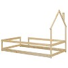 DOMETOUR Twin Size Wood bed with House-shaped Headboard Floor bed with Fences,Natural - 3 of 4