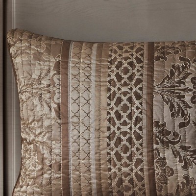 Full Brown Reversible Jacquard Coverlet Set with Shams and Pillows