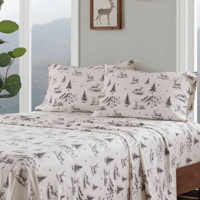 King Gray Cotton Flannel Animal Print Bedding Set