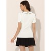INSPIRE CHIC Women's Summer Peter Pan Collar Contrast Trim Puff Short Sleeve Blouse - 4 of 4
