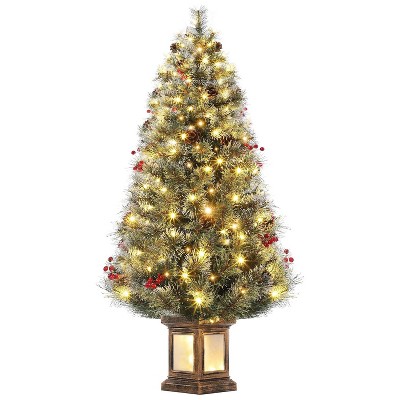3 ft Pre-Lit Artificial Mini Christmas Tree with 78 Led Lights & Vintage Bells Base Festive Tabletop Decor with Berries
