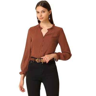 INSPIRE CHIC Women's Elegant Chiffon Top Long Sleeve V Neck Blouse Shirts
