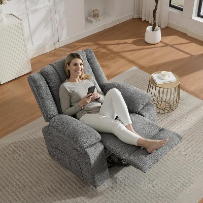 360° Swivel Rock Recliner Chairs Single Sofa with Vibration Massage and Heating for Living Room/Bedroom,Blue/Green/Gray