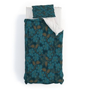 Deny Designs Twin/ Twin Extra Long Mirimo Flora Blue Duvet Cover and Pillow Sham Blue - 1 of 4