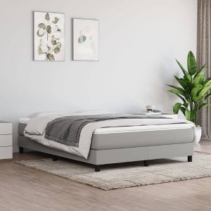 vidaXL Fabric Queen Box Spring Bed Frame 59.8"x79.9" in Light Gray, Modern Design - 1 of 4