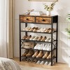 WOWLIVE 5-Tier Shoe Rack Black Metal with Wood Top Shelf and 2 Non-woven Drawers,Rustic Brown Black White - 2 of 4