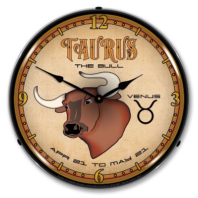 Collectable Sign & Clock | Taurus LED Wall Clock Retro/Vintage, Lighted