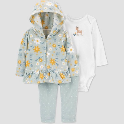 Image of Baby Girls' Floral Top & Bottom Set - Just One You® made by carter's Sage Green 3M