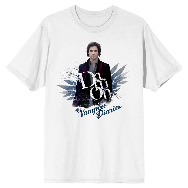 Vampire Diaries Damon Salvatore White Letters Men's White T-shirt, 1 of 2