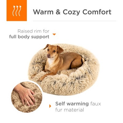 X-Large Brown Faux Fur Donut Calming Pet Bed