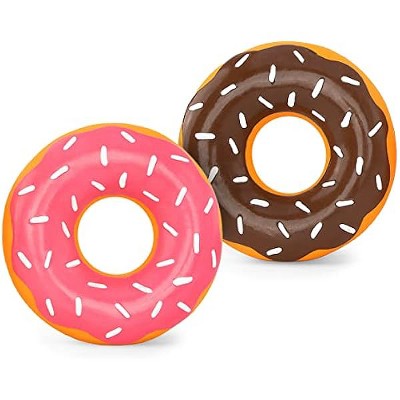 ZippyPaws Latex Donutz - Dog Chew Toy, Durable Latex Rubber Chew Ring Toy, Puppy Teething Toys - Chocolate & Strawberry, 2 Pack