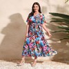 Plus Size Women's V Neck Maxi Dress Belted Waist Flowy Ankle Length Casual Elegant Party Dress - 2 of 2