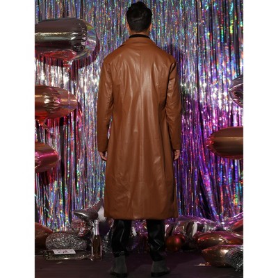 Мужские куртки Lars Amadeus Men's Vintage Lapel Gothic PU Faux Leather Trench Coat Brown X Large — фото 3