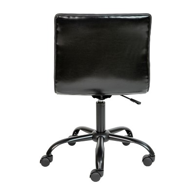 Black Vinyl Armless Ribbed Swivel Task Chair with Metal Base