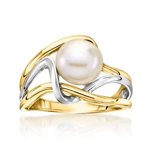 Ross-Simons 8-8.5mm Cultured Pearl Wavy Ring in 18kt Gold Over Sterling and Sterling Silver - 1 of 4