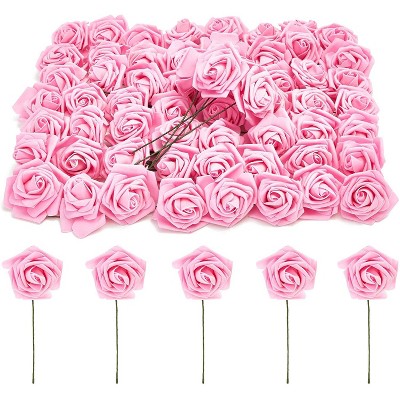 Bright Creations 3" Artificial Rose Flowers 60pcs Real Looking Fake Rose with Stem for DIY Wedding Bouquets and Bridal Shower, Pink