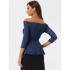Allegra K Women's Elegant Lace Floral Semi Sheer 3/4 Sleeve Off Shoulder Peplum Top - 3 of 4