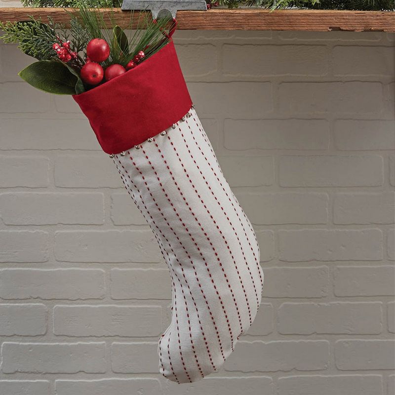 Park Designs Peppermint White with Red Stitched Stripes Stocking Set of 2, 2 of 5