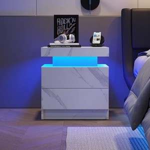 PAGED Nightstand with 2 Storage Drawers, Modern Side Table with LED Lights, Bedside Cabinet for Bedroom, Living Room - 1 of 4