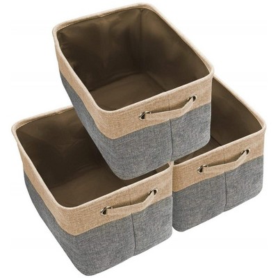 Neutral Cotton and Jute Rectangular Storage Bins with Handles - 3 Pack
