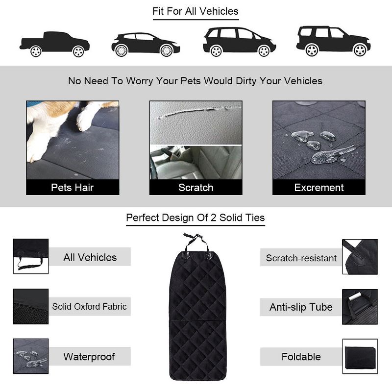 Costway Waterproof Pet Front Seat Cover For Cars Nonslip Rubber Backing w/ Anchor Black, 3 of 11
