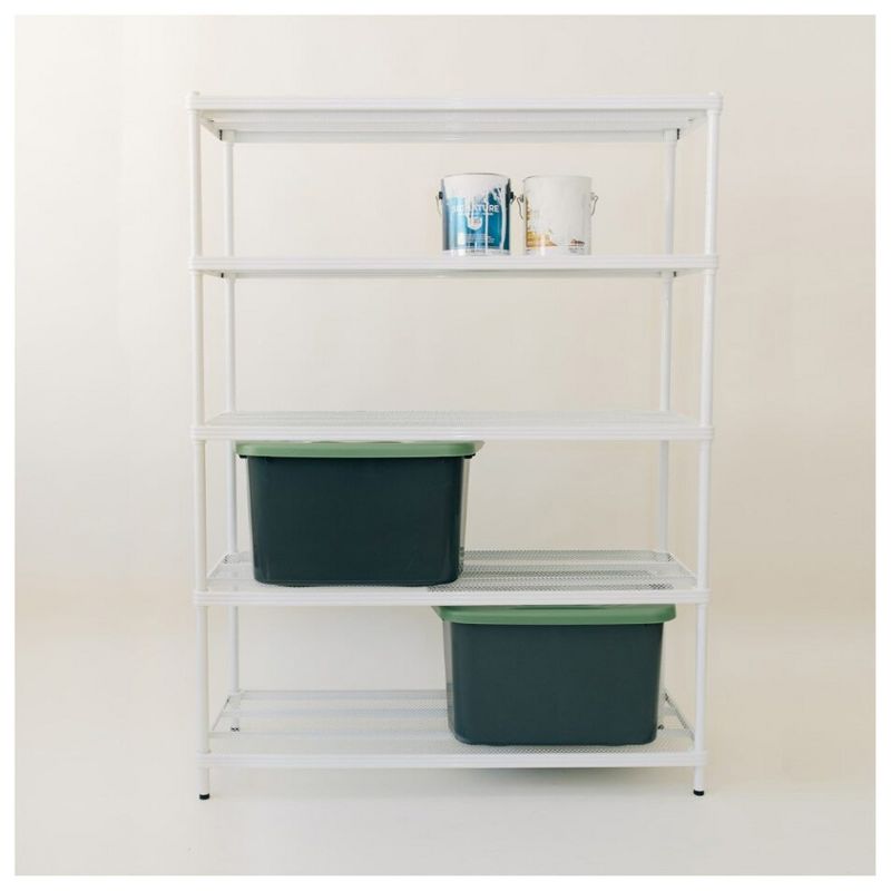 Design Ideas MeshWorks 5 Tier Full-Size Metal Storage Shelving Unit Rack for Kitchen, Office, and Garage Organization, 47.2” x 17.7” x 63,” White, 4 of 7