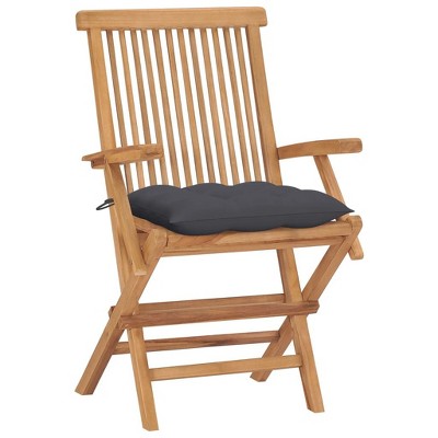 vidaXL 4 Piece Patio Chair Set - Solid Teak Wood with Anthracite Cushions, Foldable Retro Style Outdoor Furniture for Garden, Terrace, Patio