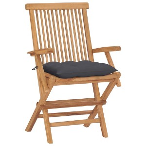 vidaXL 4 Piece Patio Chair Set - Solid Teak Wood with Anthracite Cushions, Foldable Retro Style Outdoor Furniture for Garden, Terrace, Patio - 1 of 4