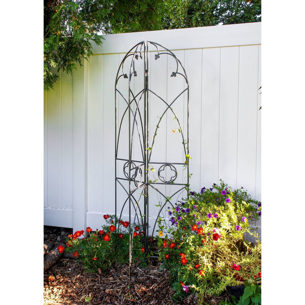 ACHLA Designs Black Powder Coated 75" Wrought Iron Trellis - thumbnail 3