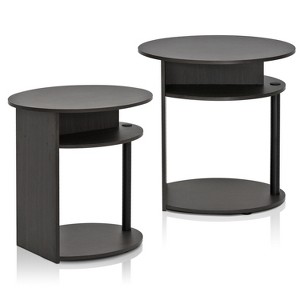 Furinno JAYA Simple Design Oval End Table, Walnut, Set of 2 - 1 of 1