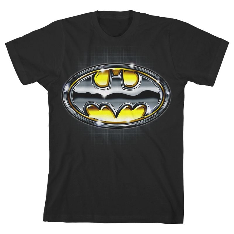 Batman Metallic Emblem Boy's Black Short-Sleeve T-shirt Toddler Boy to Youth Boy, 1 of 4